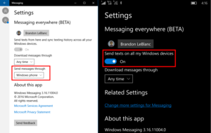 windows messaging everywhere settings