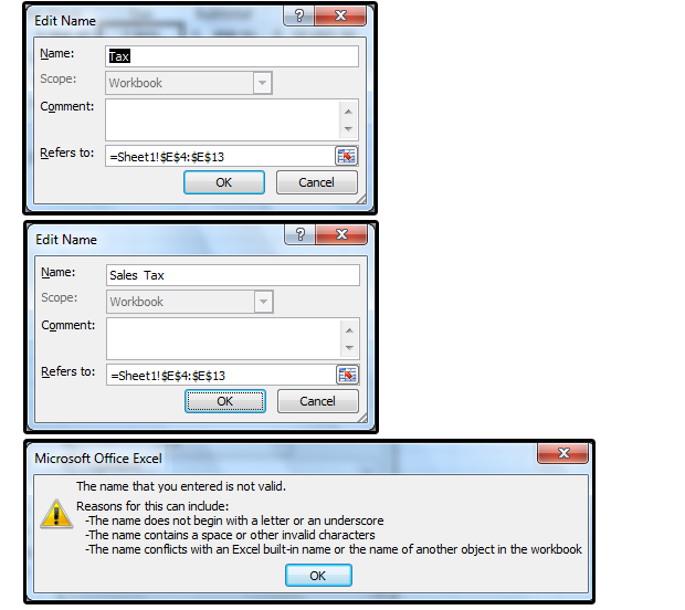 Named ranges. Contains Invalid characters. Assortment name